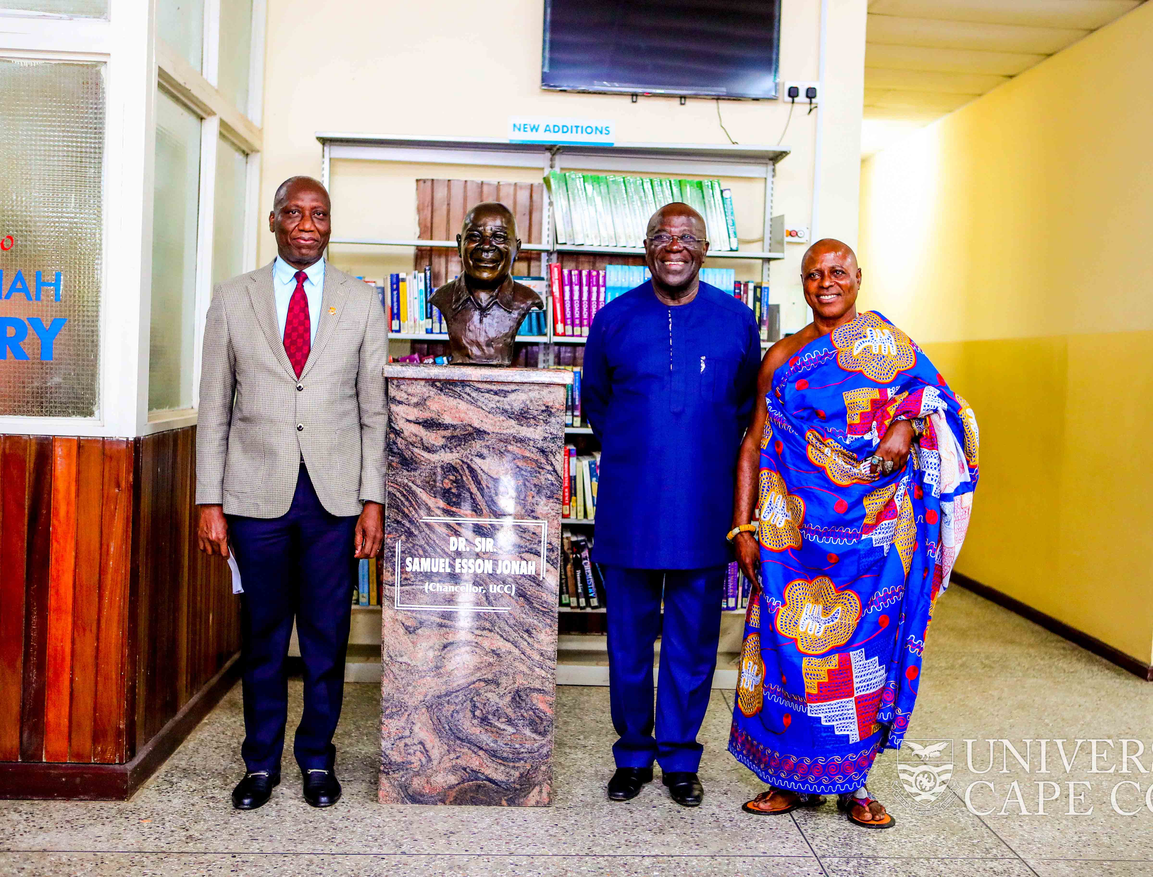 The Chancellor with the chief of Kokoado, Nana Kweku Enu and the Registrar of UCC , Mr. Jeff Teye Onyame (left) 