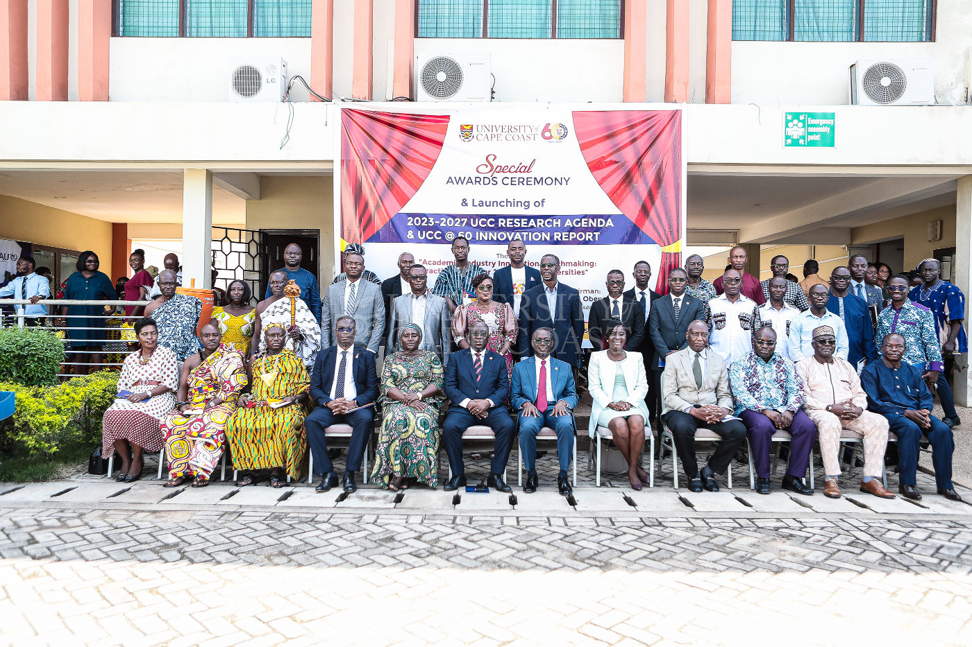 Dignitaries at the launching of the UCC at 60 Innovation Report and 2023-2027 Research Agenda, and Special Awards