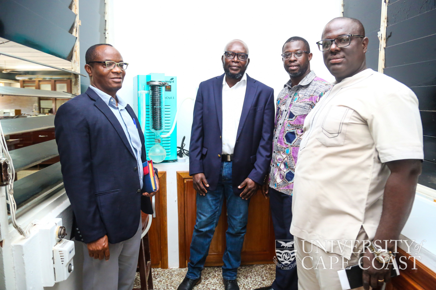 Mr. George Marklin Adjabeng with the EcoChyll lab rotary evaporator