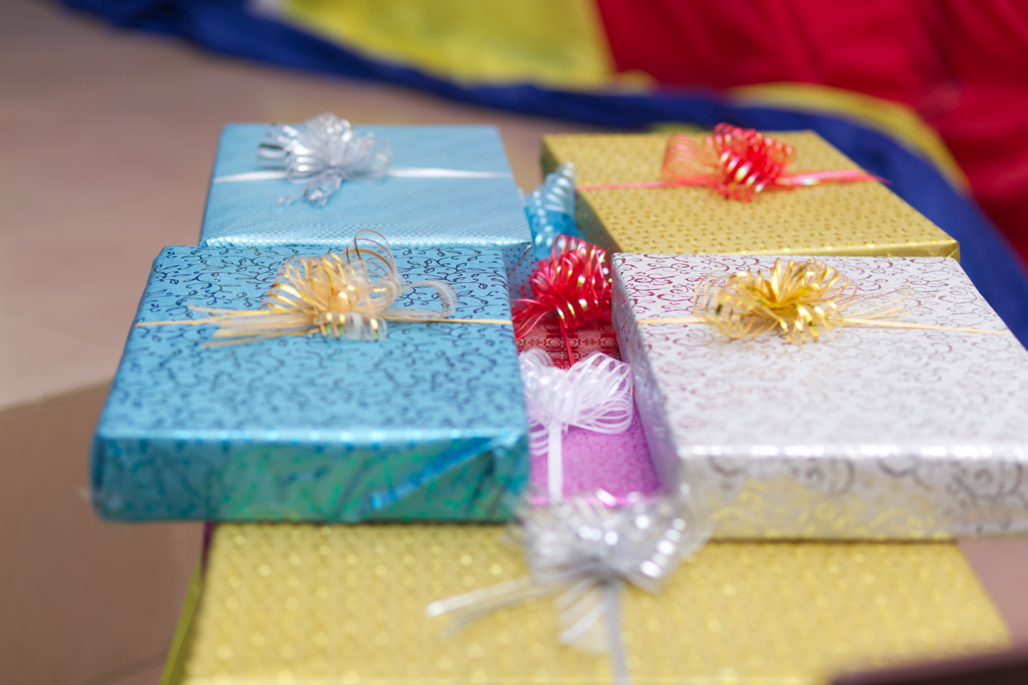 wrapped gifts on display