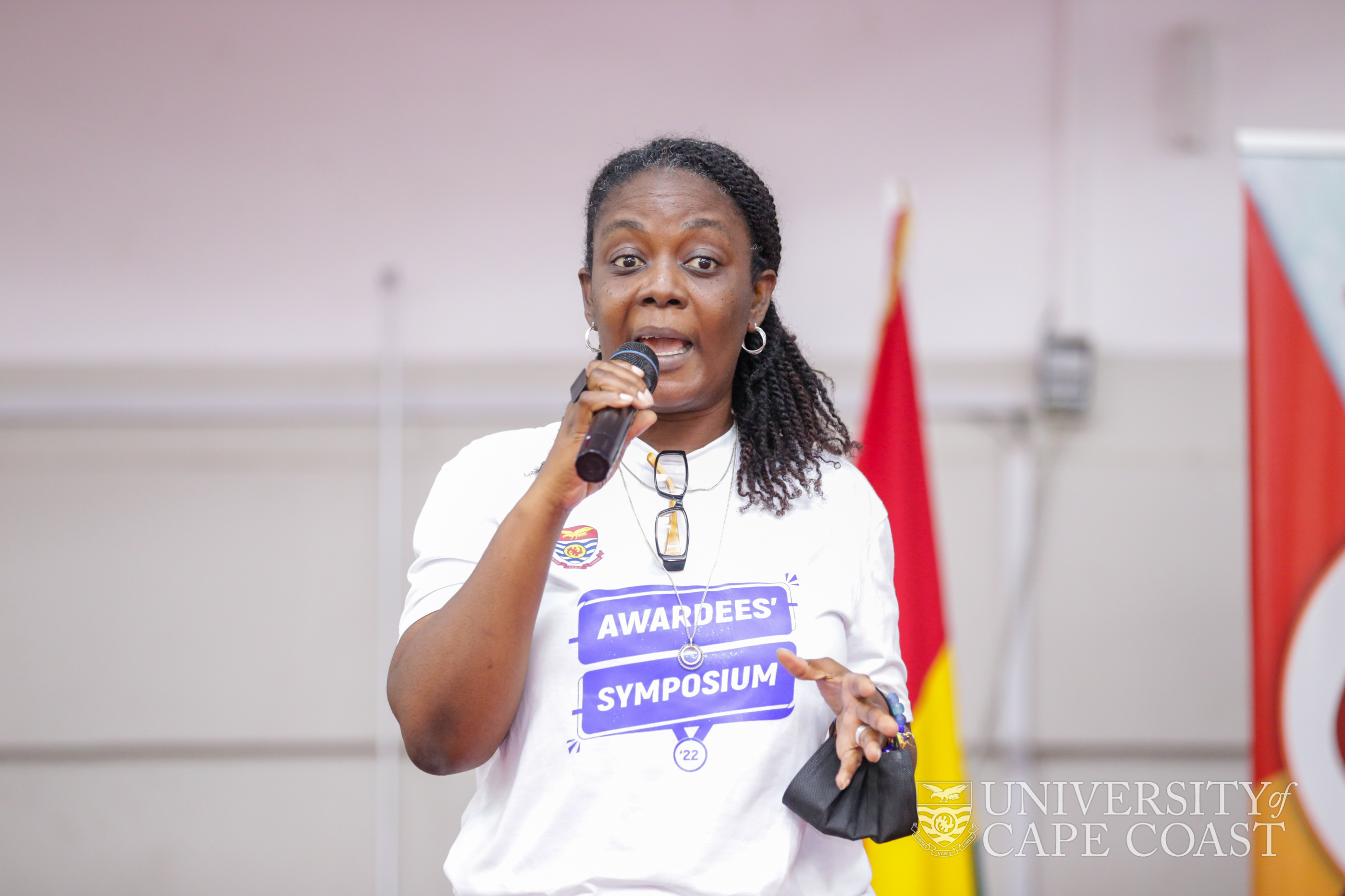 Entrepreneurial Coach, Ms. Irene Naa Korkoi Armah, speaking at the symposium