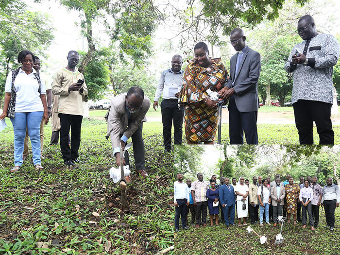 Prof. L. K. Sam-Amoah, breaking the ground for the commencement of the programme Prof. L. K. Sam-Amoah, breaking the ground for the commencement of the programme