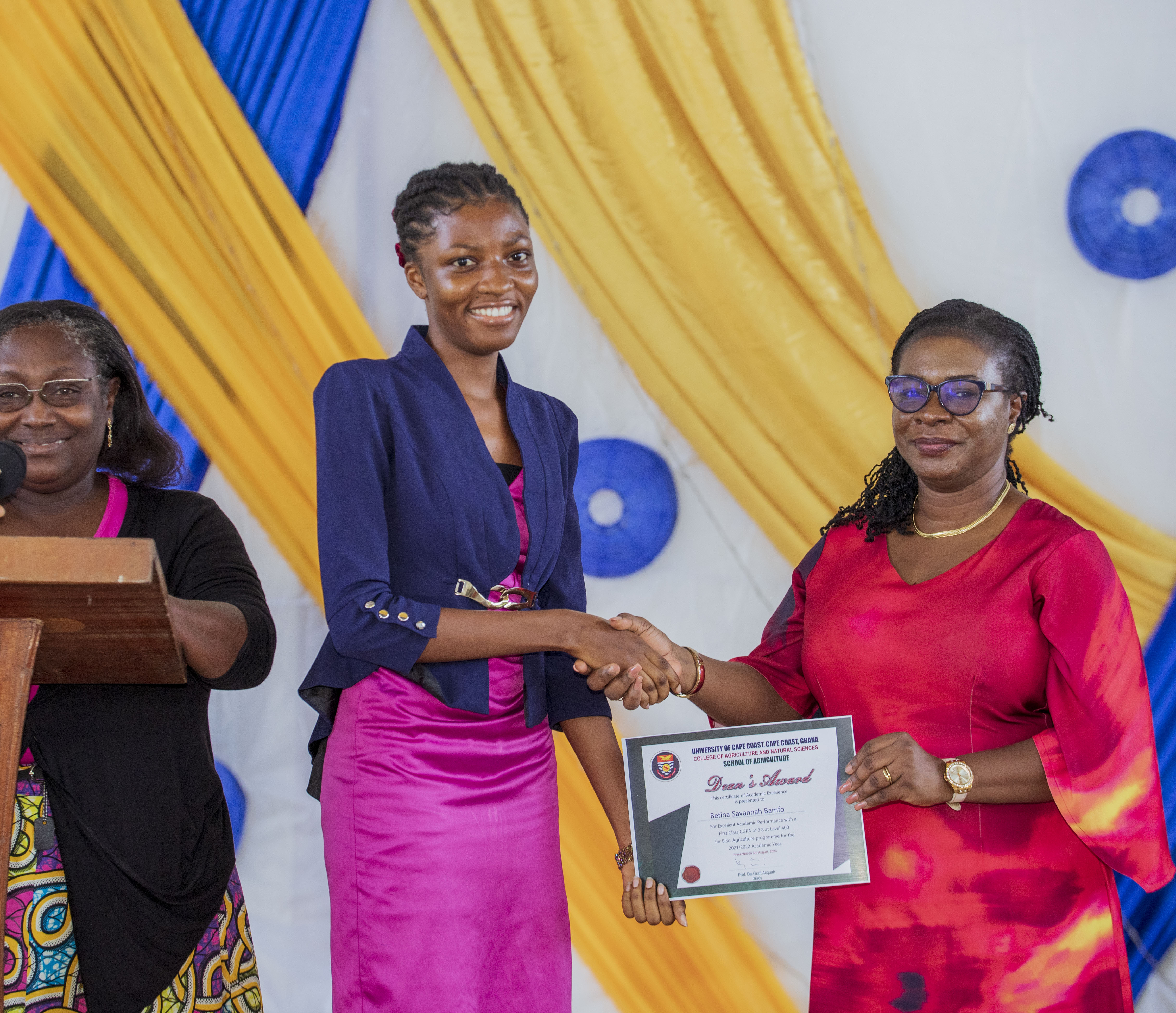 Miss. Savannah Bamfo, a final year student, receiving  a citation